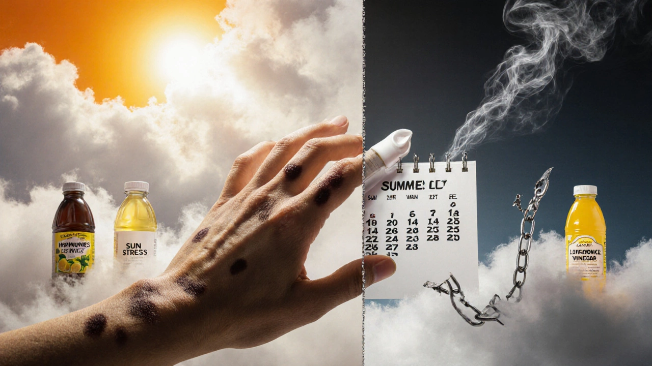 Рука с исчезающими пятнами, ежедневное нанесение SPF, символы причин пигментации