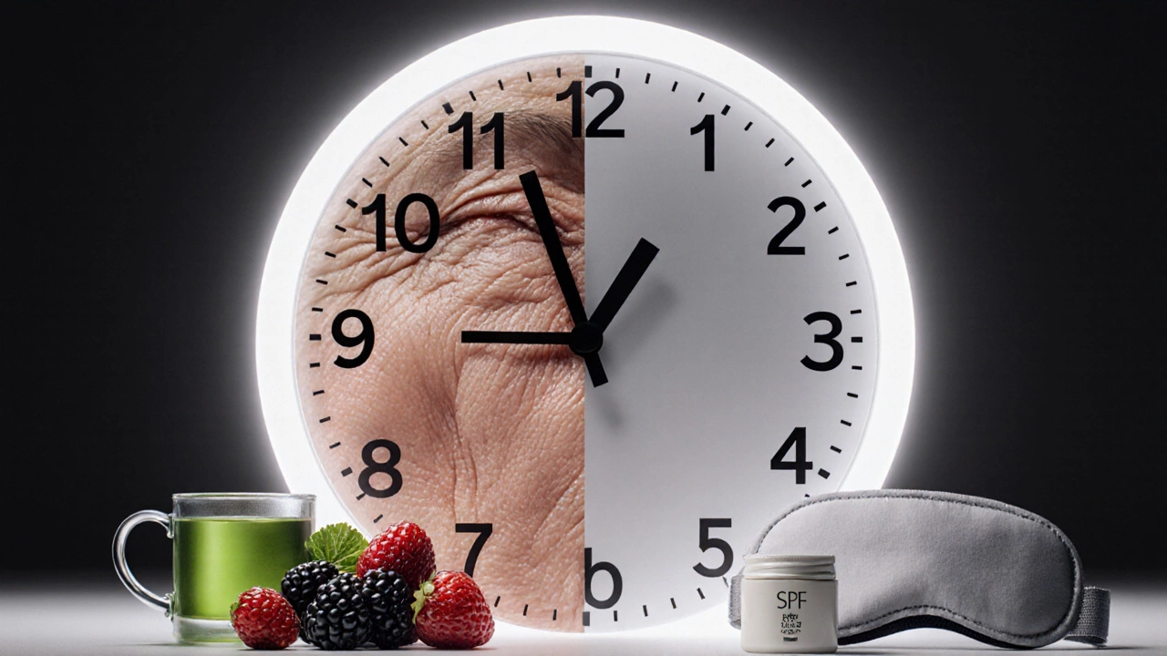 Часы с текстурой кожи, где морщины исчезают по мере движения стрелок, символизируя омоложение через уход и образ жизни.