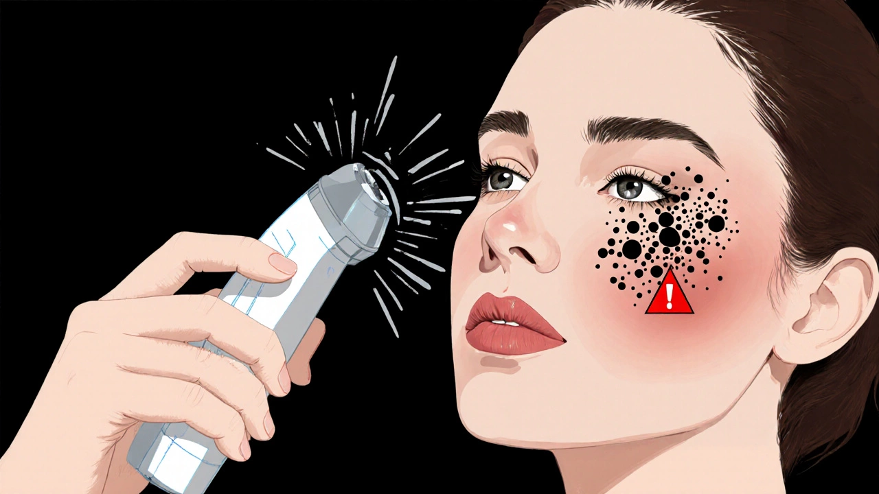 Ультразвуковое устройство над лицом, вызывающее усиление темных пигментных пятен.