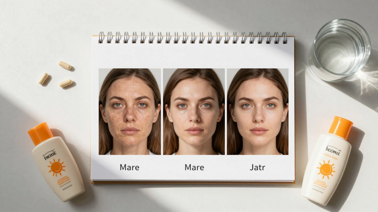 Сравнение лица до и после приёма витаминов через три месяца