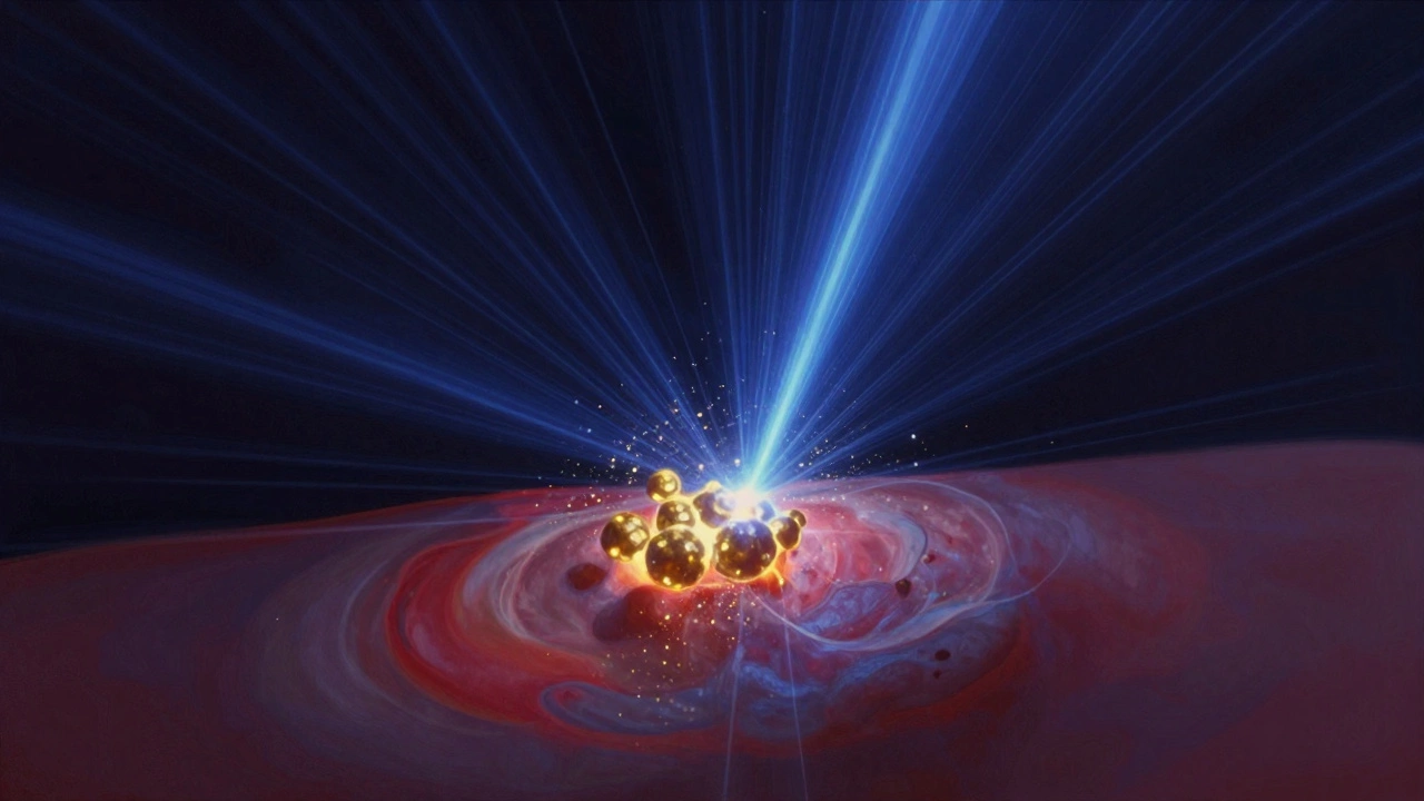Абстрактное изображение пикосекундного лазера, разбивающего меланин на микроскопические частицы.