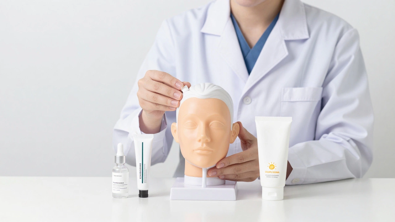 Демонстрация средств против черных точек: салициловая кислота, ретиноид, ниацинамид