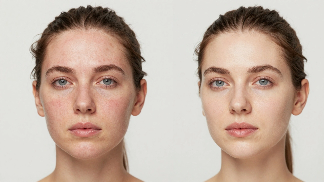 Сравнение состояния кожи до и после IPL-терапии и лимфодренажа: от тусклой к сияющей.