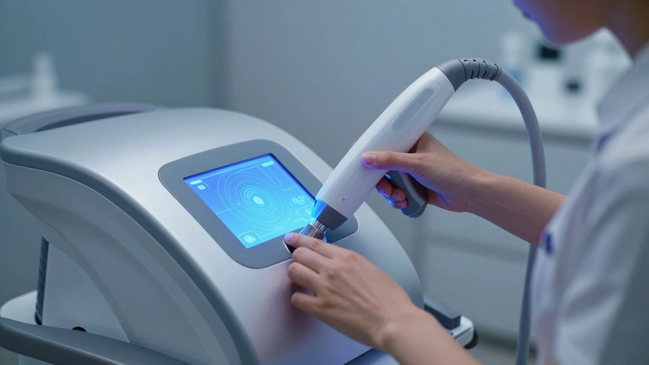 Косметолог настраивает лазерное устройство для эпиляции