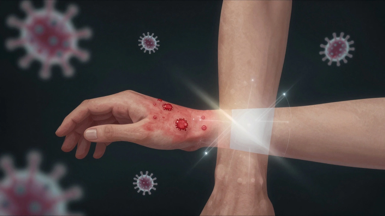 На руке видны воспаленные прыщи и белые пятна — последствия неправильной лазерной эпиляции.