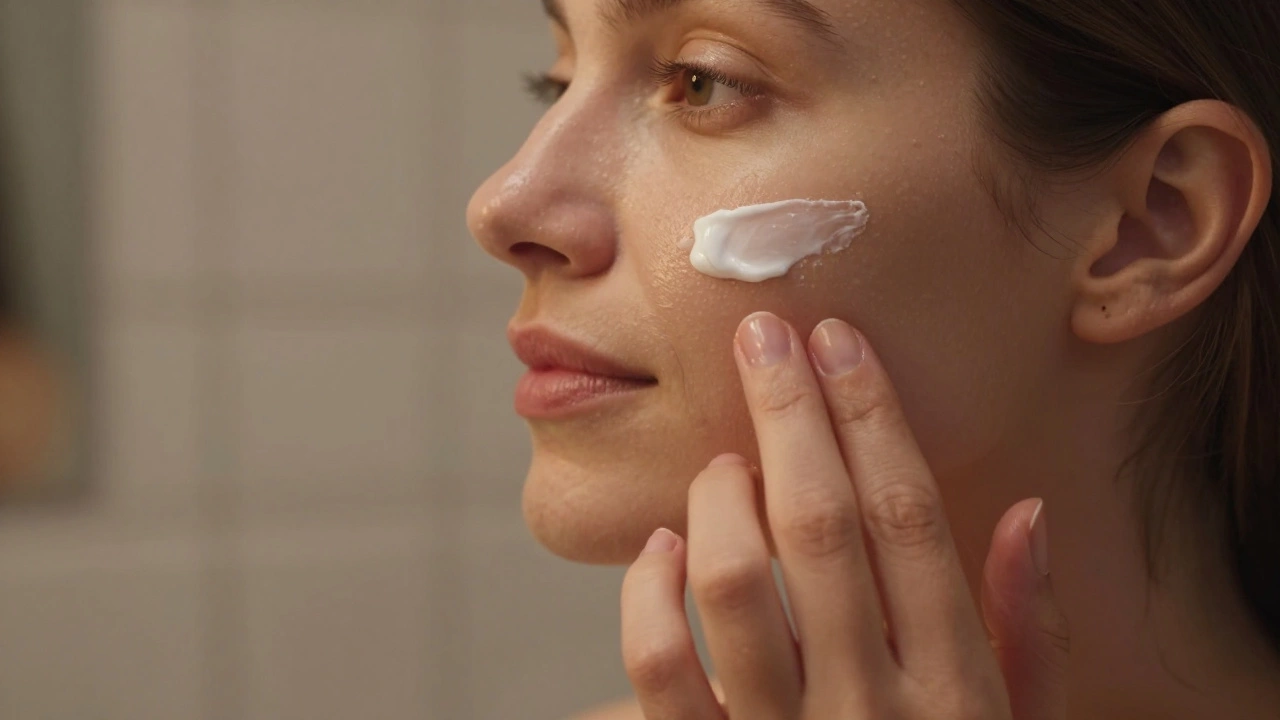 Нанесение увлажняющего крема на лицо перед сном