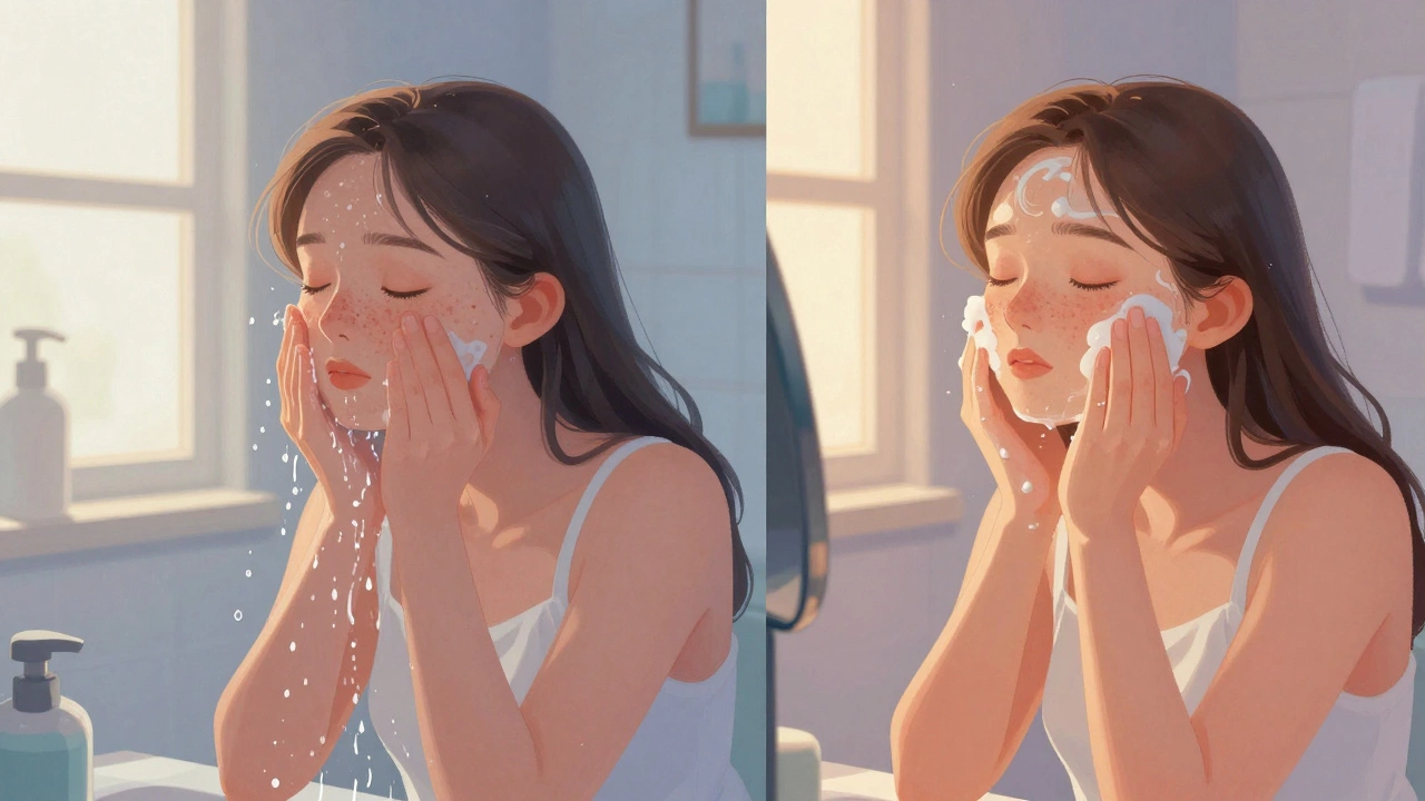 Сцена умывания: утреннее ополаскивание и вечернее очищение в ванной