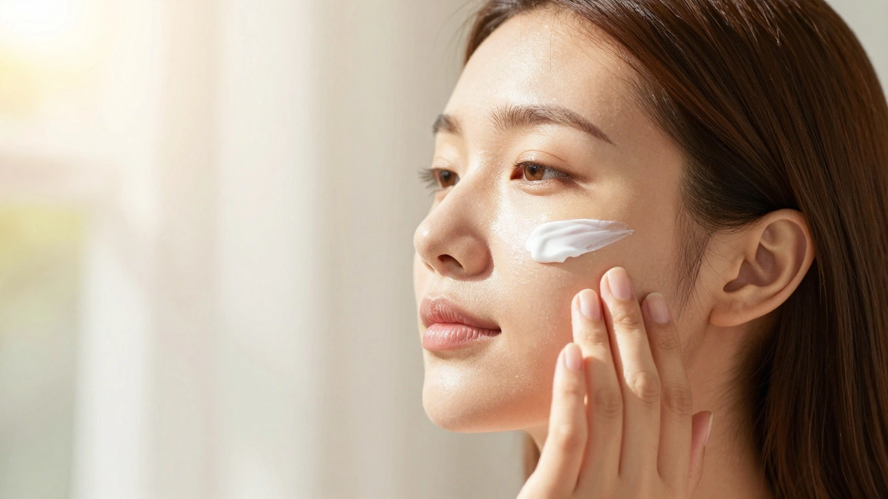 Нанесение солнцезащитного крема на сияющую кожу лица