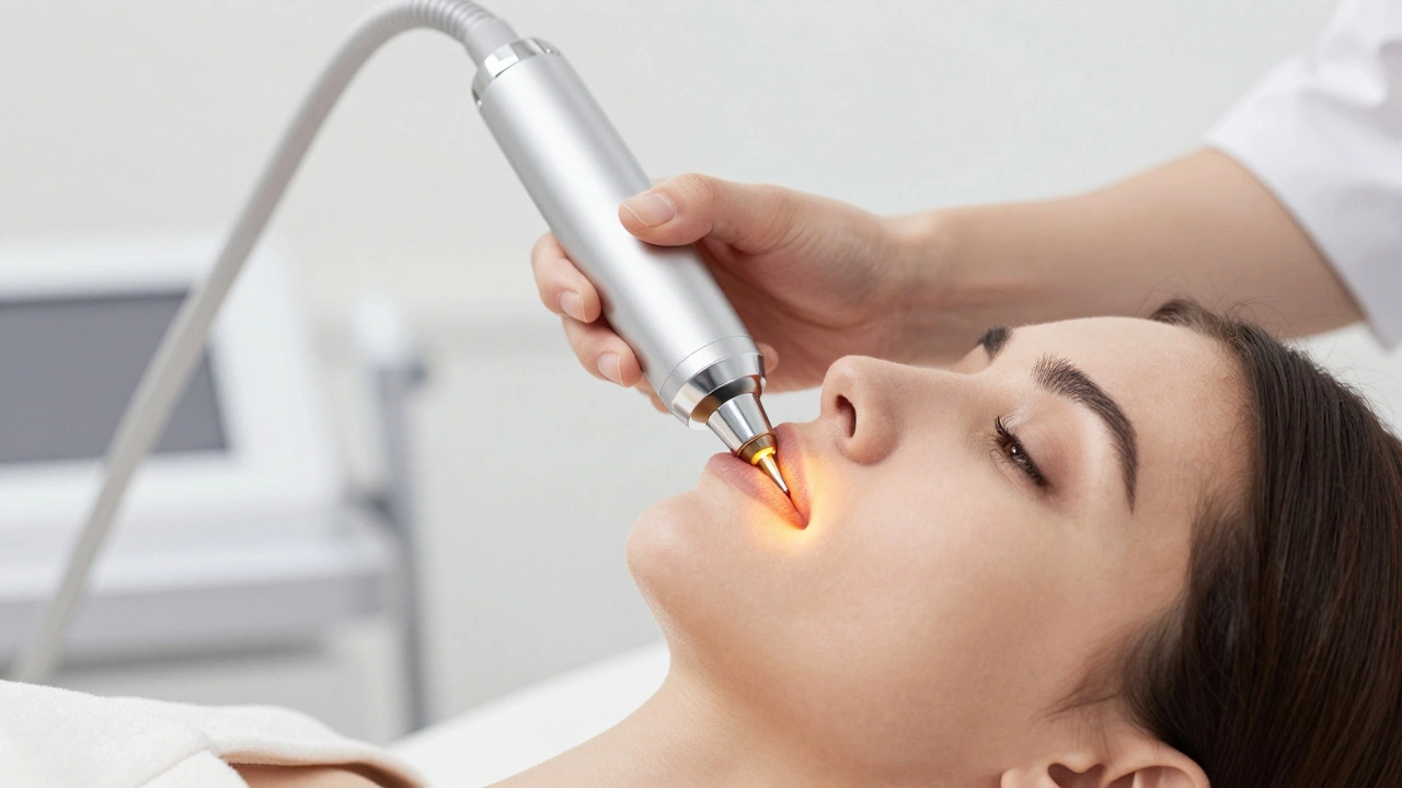 Процедура RF-лифтинга лица с использованием профессионального аппарата в клинике