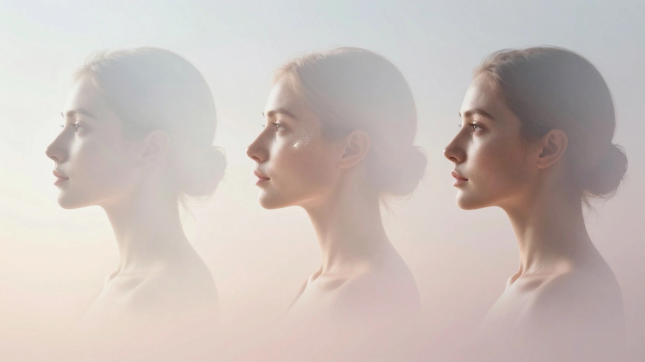 Три женских профиля, демонстрирующих разные уровни подтяжки лица: от профилактики до глубокого лифтинга