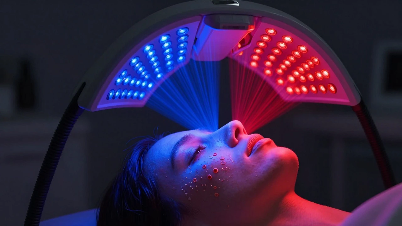 Процедура LED-терапии синим и красным светом